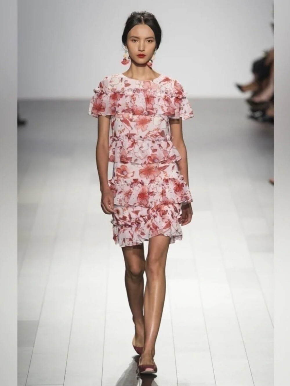 Badgley Mischka Floral Tiered Ruffle Pink Dress Wedding Guest - Plus Size 22